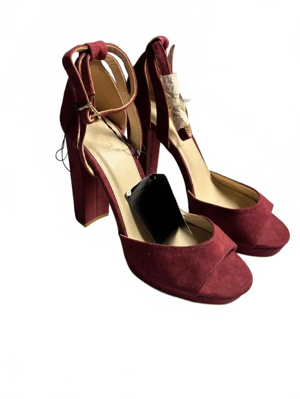 Forever 21 Burgundy Suede Block Heel Sandals with Ankle Strp